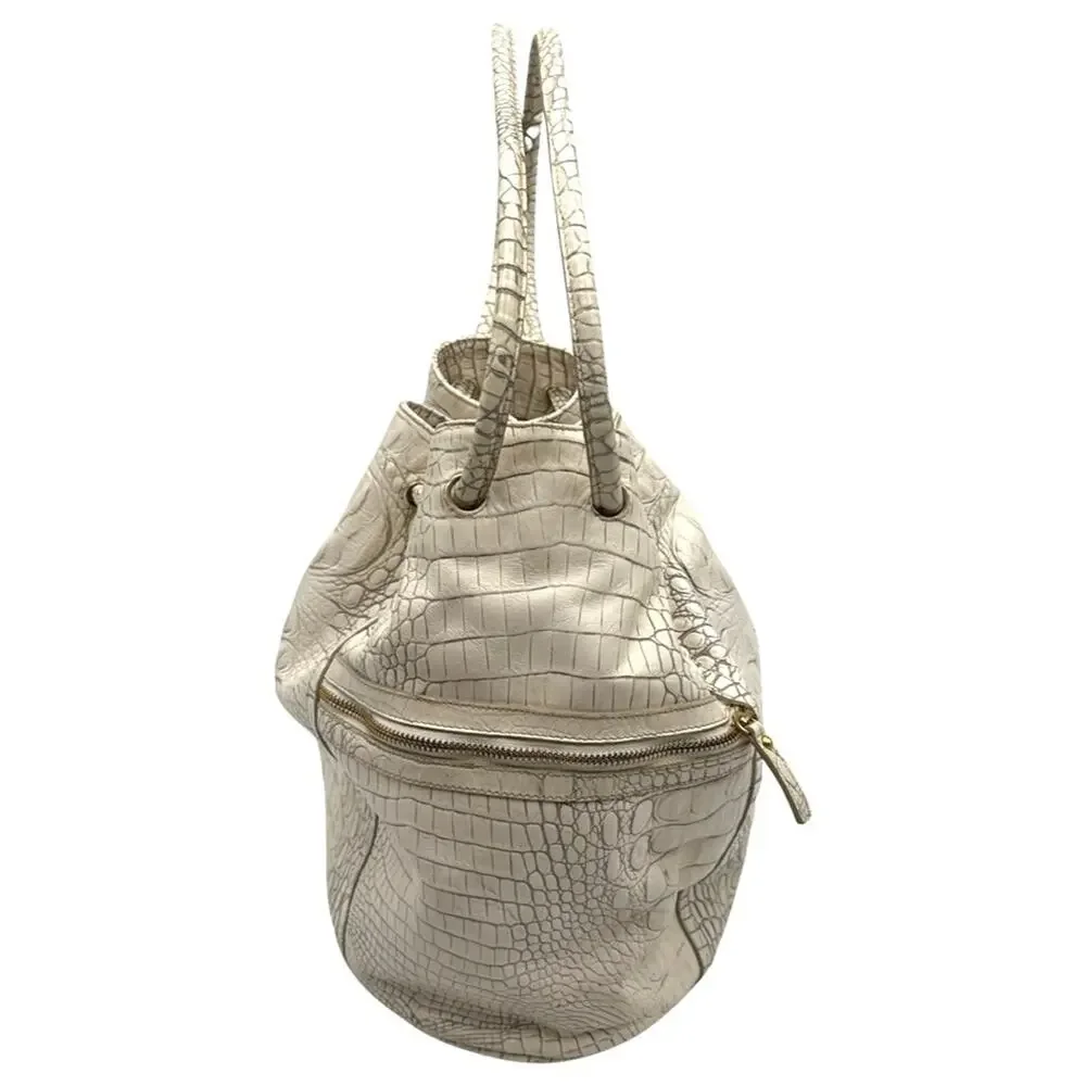 Brahmin Dee Dee Grotto Pearl OffWhite Drawstring Melbourne Croc Embossed Leather - Picture 5 of 16